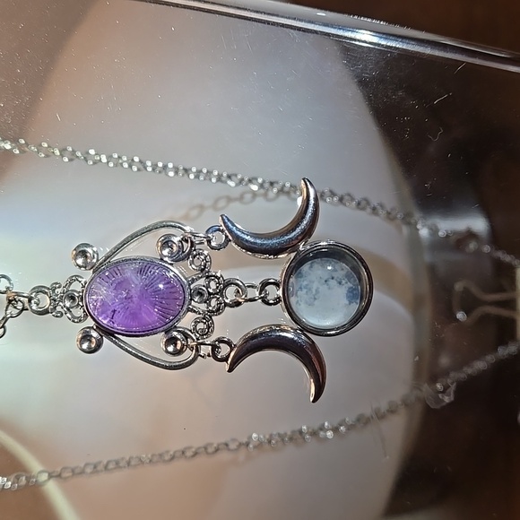 Triple Moon Goddess Pendant Necklace - Elegant Glass Mosaic Jewelry - Picture 5 of 6
